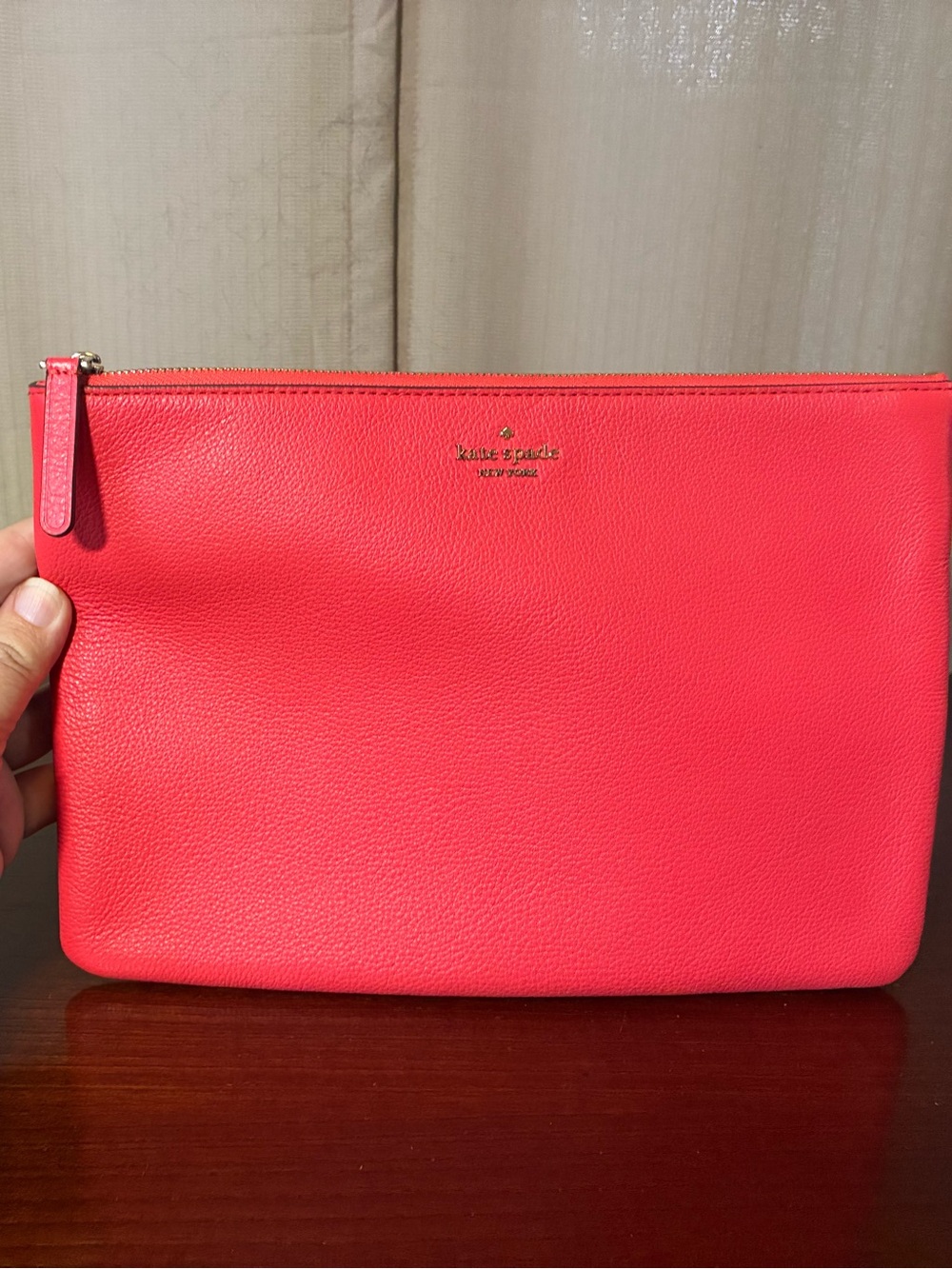 Kate Spade Coral Pink Leather Zip Pouch
